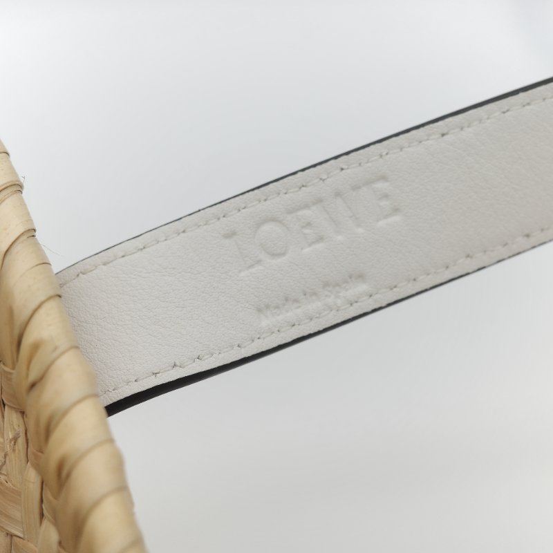 Loewe 羅威 Basket 原色棕櫚葉編織 白色小牛皮 編織托特包 手提籃-18