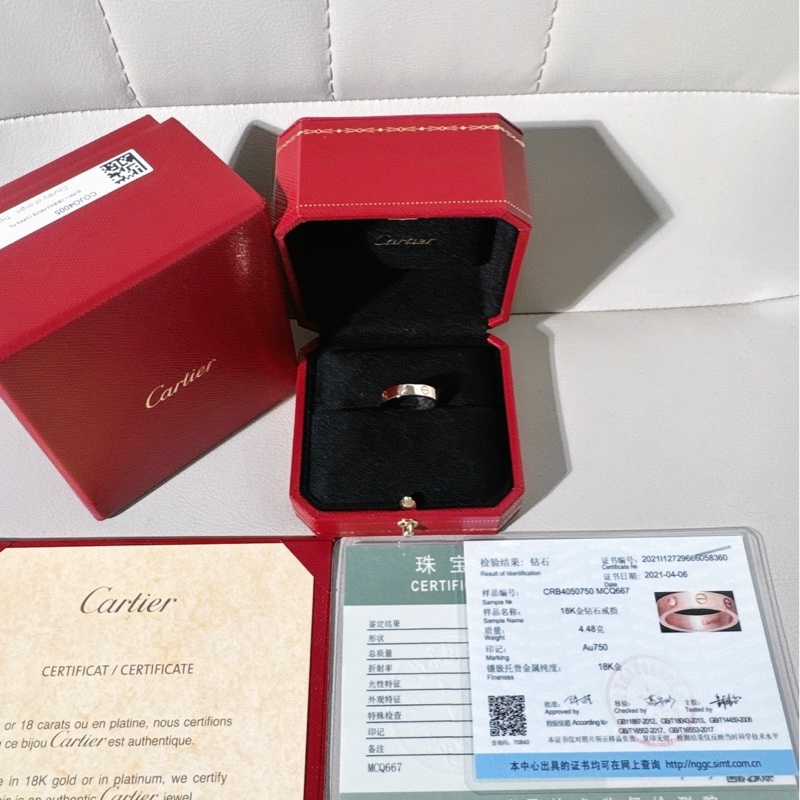 Cartier卡地亞 LOVE 系列 18k玫瑰金單鑽戒指，50號-0