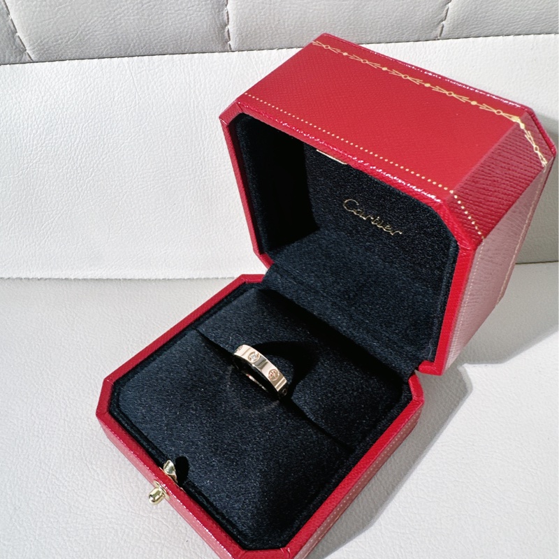 Cartier卡地亞 LOVE 系列 18k玫瑰金單鑽戒指，50號-3