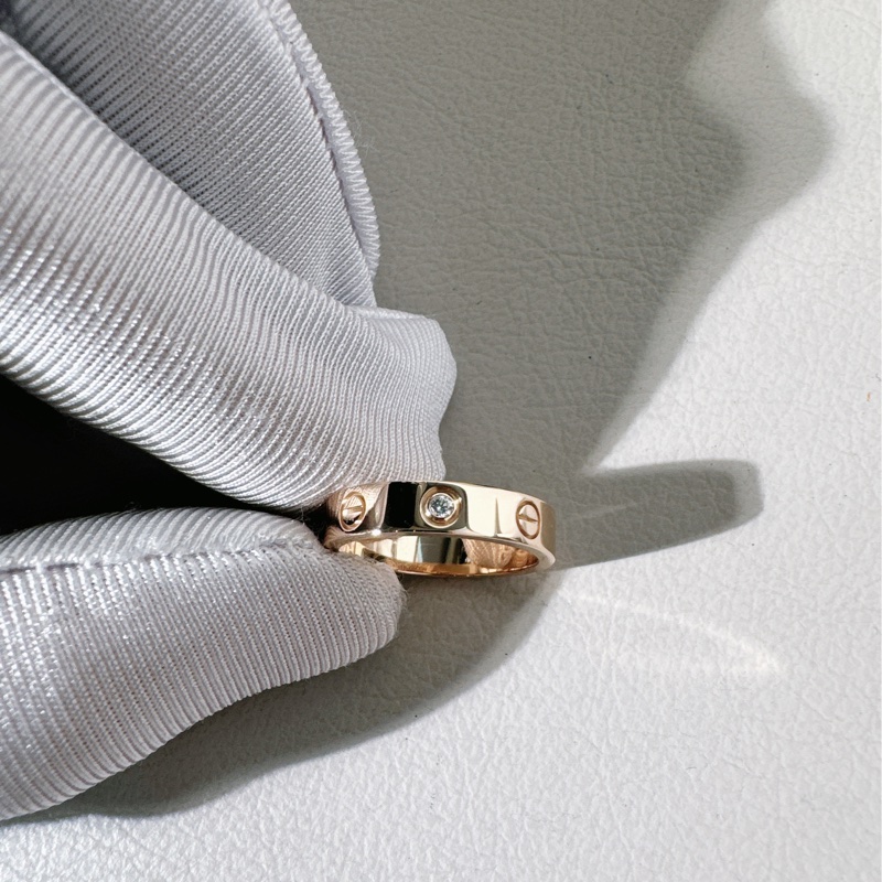 Cartier卡地亞 LOVE 系列 18k玫瑰金單鑽戒指，50號-4