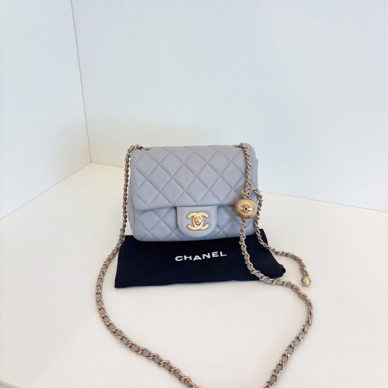 ✨Chanel 灰色金扣 金珠方胖子 99新 芯片款🩶-4
