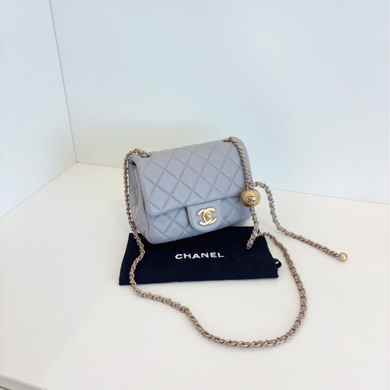 ✨Chanel 灰色金扣 金珠方胖子 99新 芯片款🩶-5