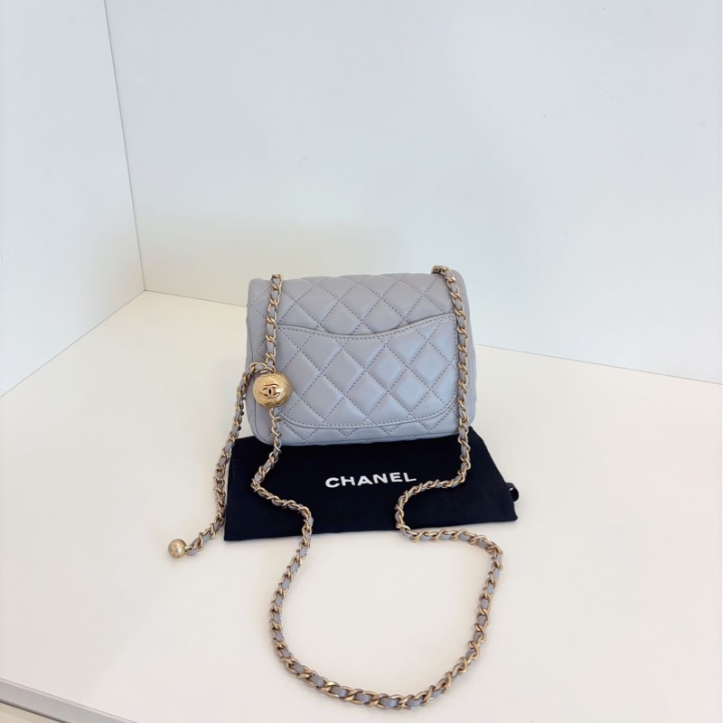 ✨Chanel 灰色金扣 金珠方胖子 99新 芯片款🩶-7