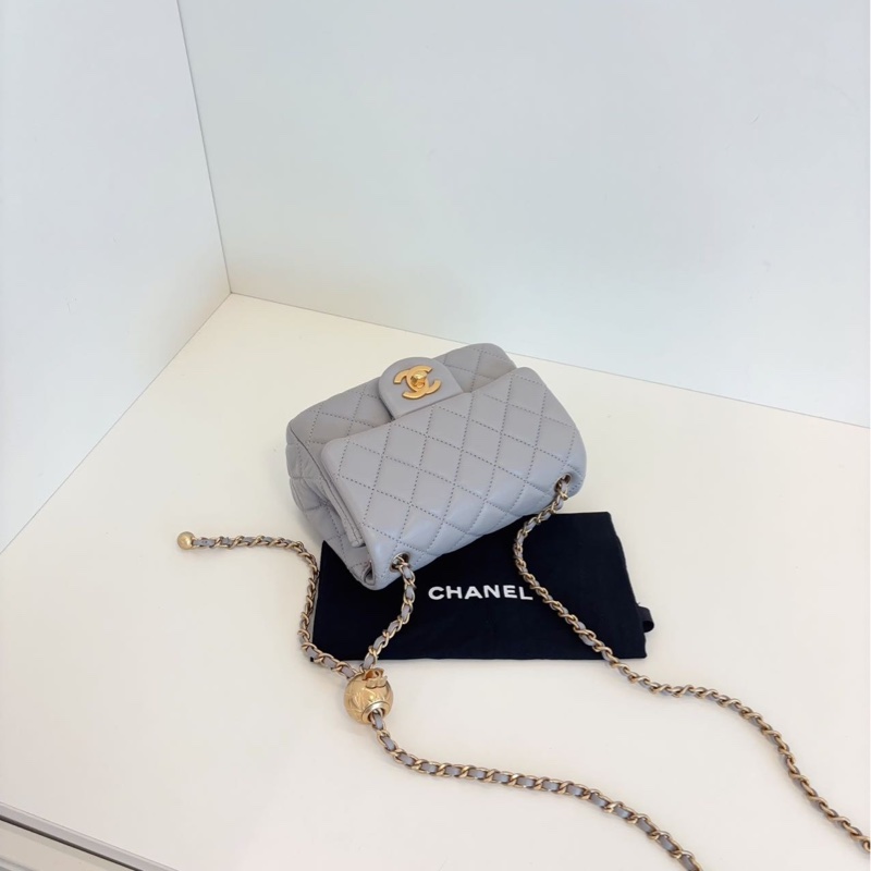 ✨Chanel 灰色金扣 金珠方胖子 99新 芯片款🩶-8