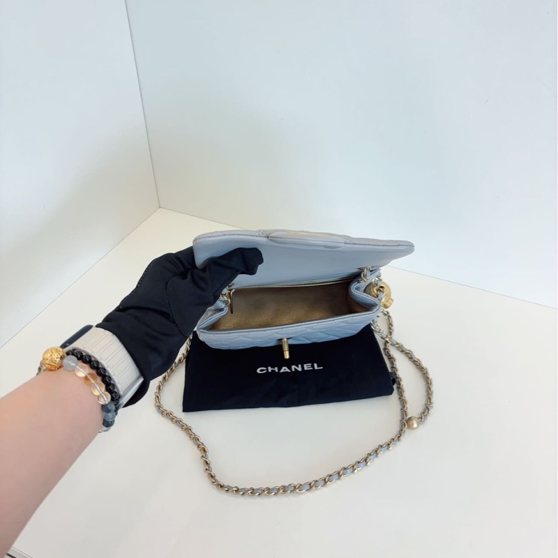 ✨Chanel 灰色金扣 金珠方胖子 99新 芯片款🩶-12