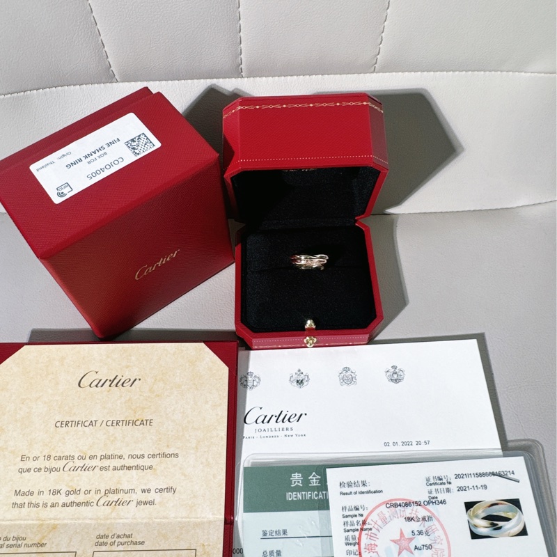 Cartier卡地亞 trinity 系列 18k三色金三環戒指，52號-0