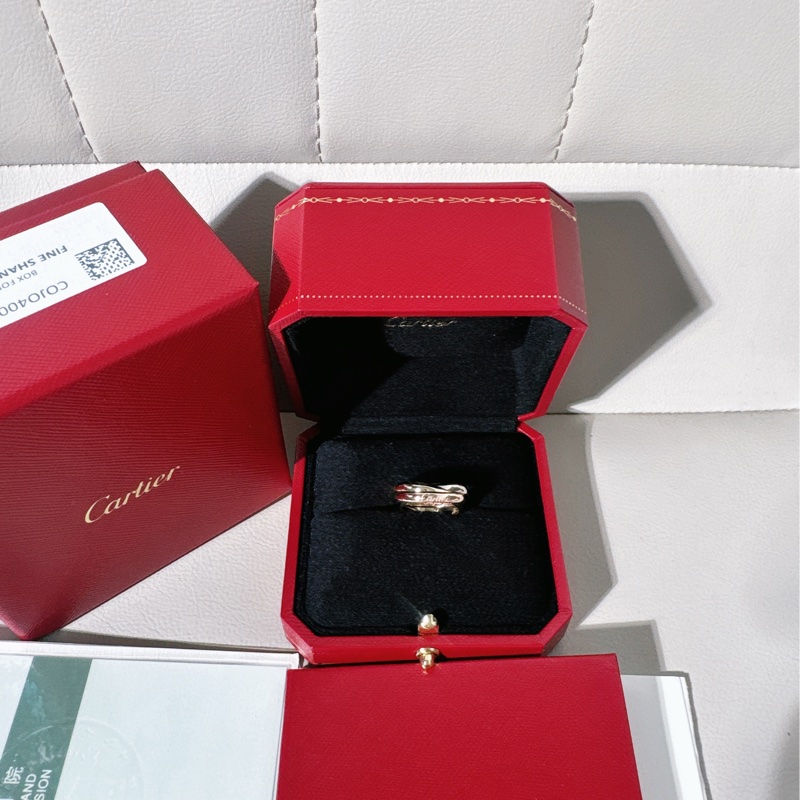 Cartier卡地亞 trinity 系列 18k三色金三環戒指，52號-1
