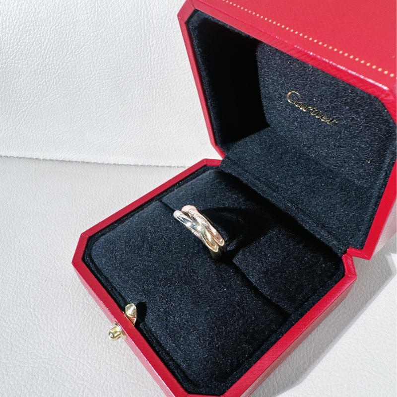 Cartier卡地亞 trinity 系列 18k三色金三環戒指，52號-3