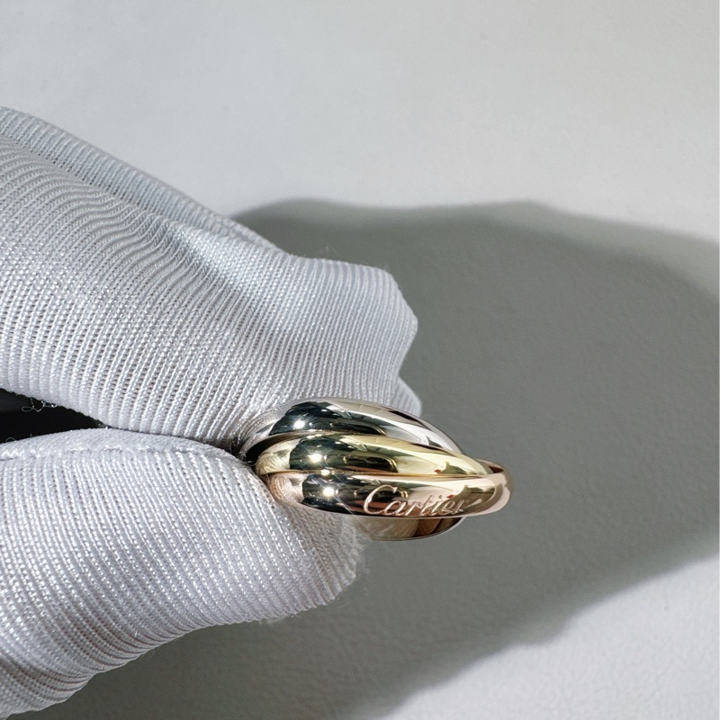 Cartier卡地亞 trinity 系列 18k三色金三環戒指，52號-4