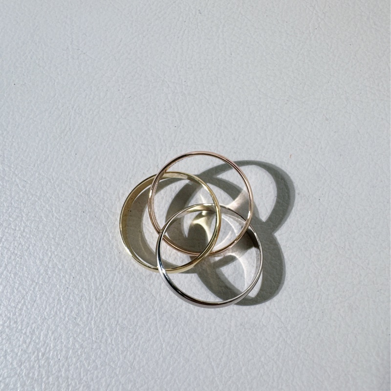 Cartier卡地亞 trinity 系列 18k三色金三環戒指，52號-6