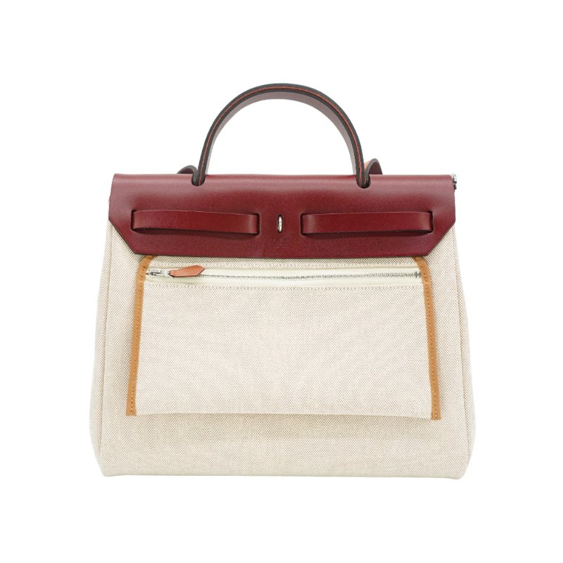 Hermes Herbag 31 訂製款 帆布拚皮革兩用包(紫紅)-3