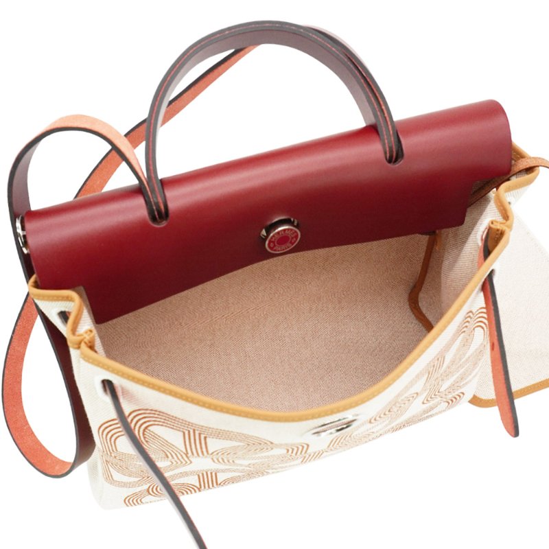 Hermes Herbag 31 訂製款 帆布拚皮革兩用包(紫紅)-5