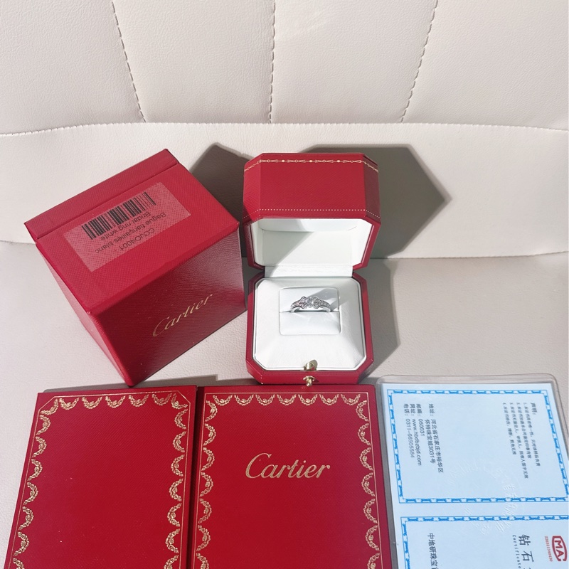 Cartier卡地亞 鉑金滿鑽芭蕾戒指，52號-0