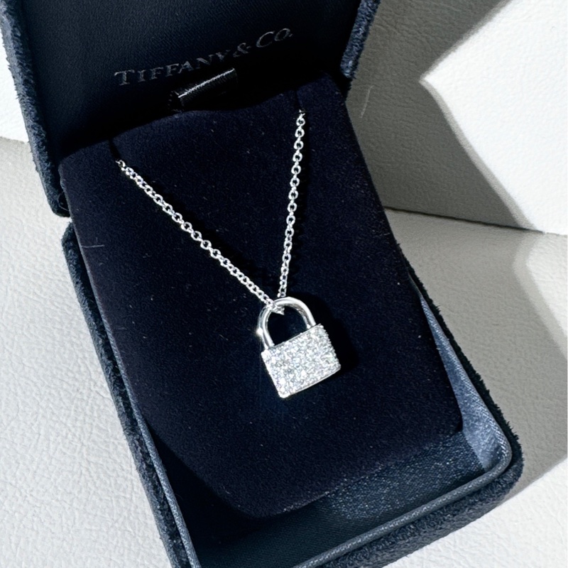 TIFFANY蒂芙尼 18K白金滿鑽鎖頭項鍊-2