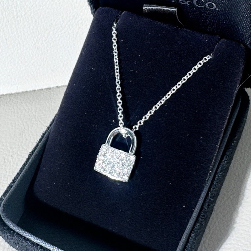 TIFFANY蒂芙尼 18K白金滿鑽鎖頭項鍊-3