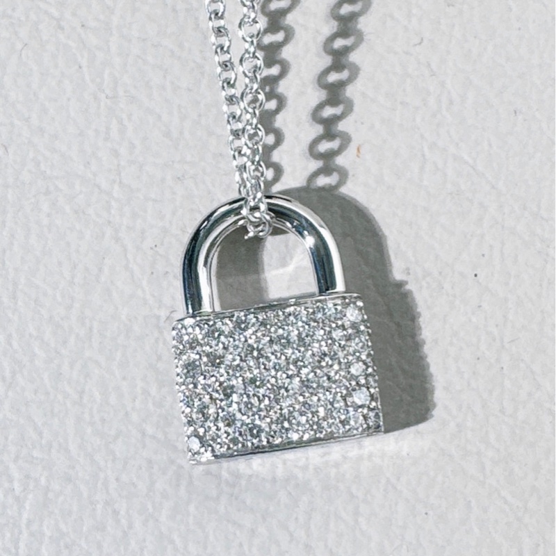 TIFFANY蒂芙尼 18K白金滿鑽鎖頭項鍊-4