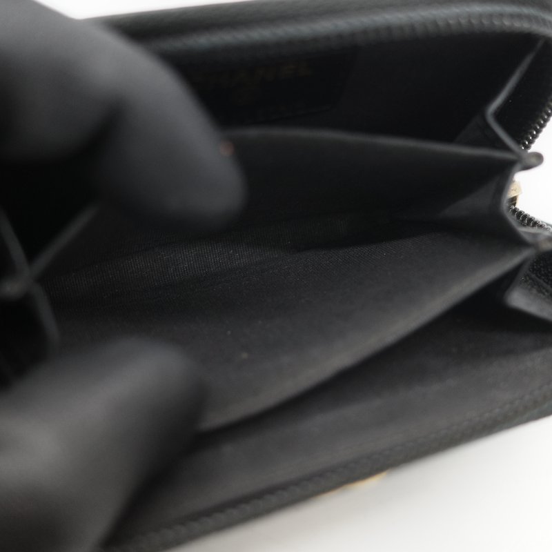 Chanel 香奈兒 Boy Chanel 黑色 菱格紋 荔枝皮 金扣 拉鍊拉鍊零錢包短夾-10