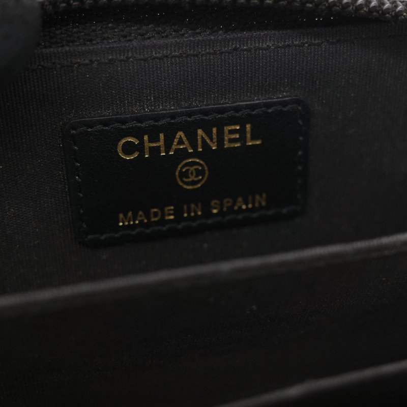 Chanel 香奈兒 Boy Chanel 黑色 菱格紋 荔枝皮 金扣 拉鍊拉鍊零錢包短夾-11