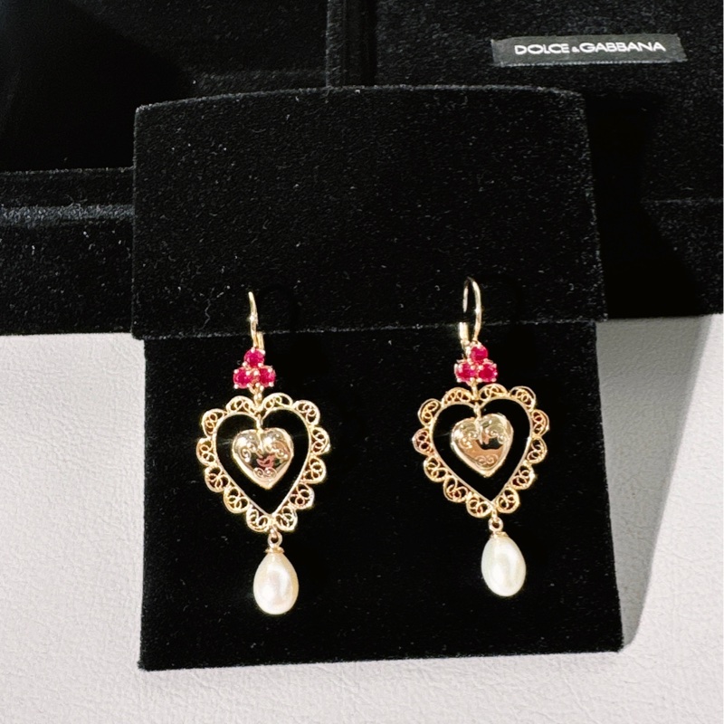 DG 杜嘉班納 珠寶系列，彩寶愛心珍珠耳環-0