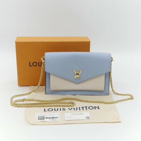 Louis Vuitton 路易威登 MyLockme 藍白雙色 小牛皮金屬鍊帶 翻蓋信封包