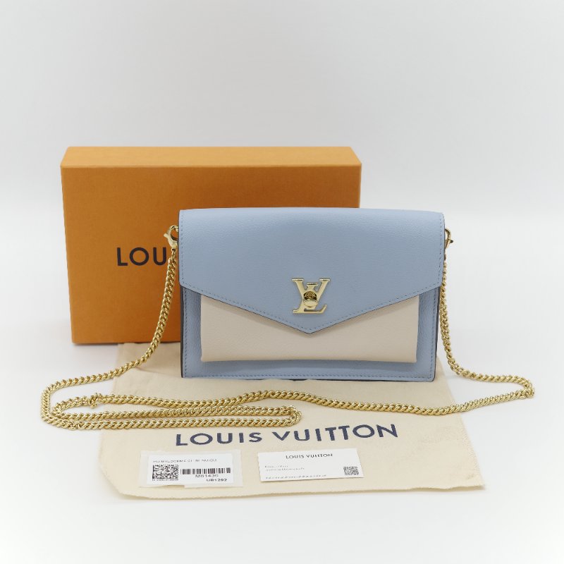 Louis Vuitton 路易威登 MyLockme 藍白雙色 小牛皮金屬鍊帶 翻蓋信封包-0