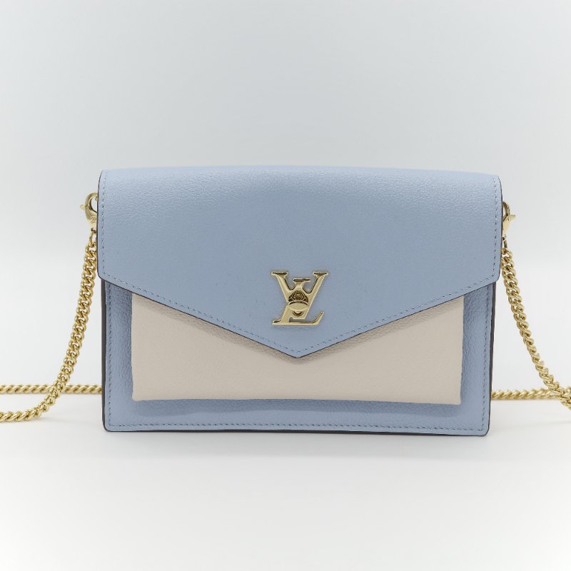 Louis Vuitton 路易威登 MyLockme 藍白雙色 小牛皮金屬鍊帶 翻蓋信封包-1
