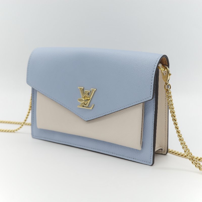 Louis Vuitton 路易威登 MyLockme 藍白雙色 小牛皮金屬鍊帶 翻蓋信封包-3
