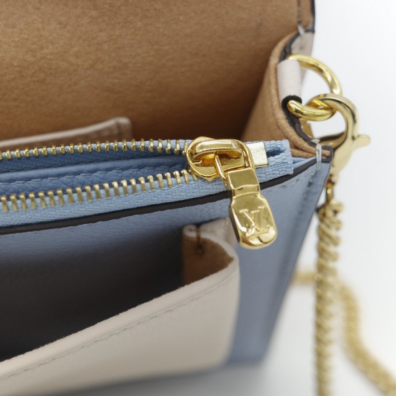 Louis Vuitton 路易威登 MyLockme 藍白雙色 小牛皮金屬鍊帶 翻蓋信封包-21