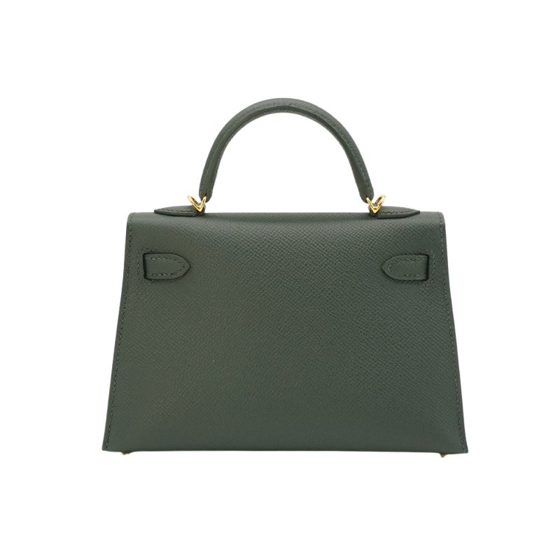 Hermes 展示品 Mini Kelly 2代 Epsom牛皮手提斜背包(Q0灰綠/K刻金釦)-2