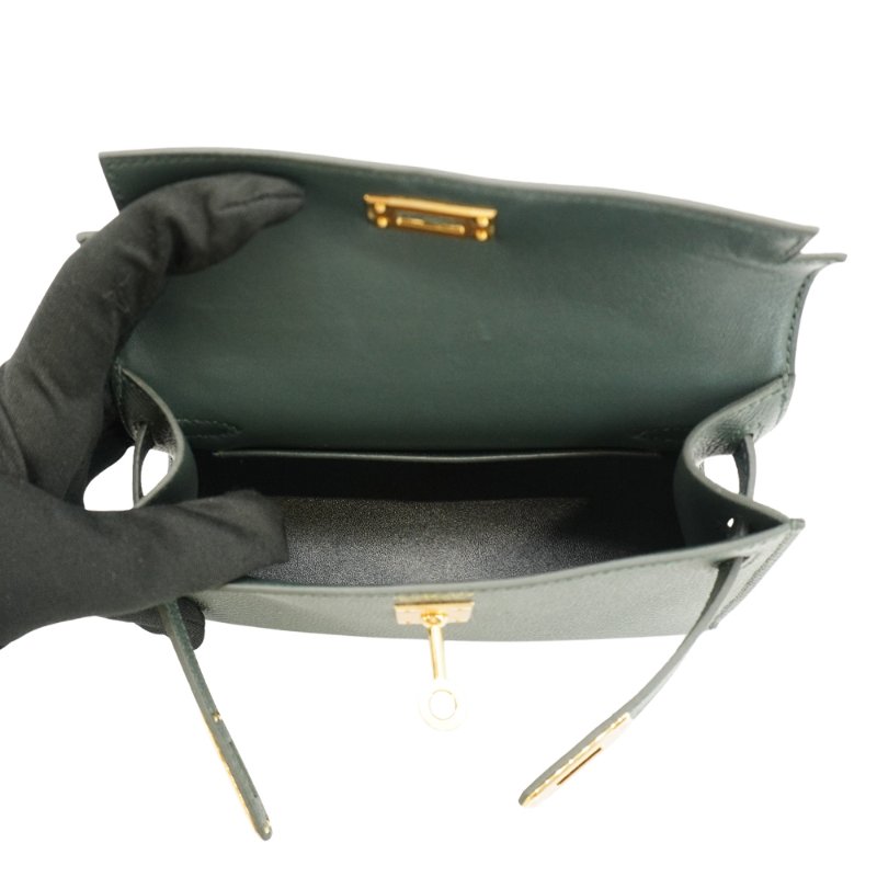Hermes 展示品 Mini Kelly 2代 Epsom牛皮手提斜背包(Q0灰綠/K刻金釦)-4