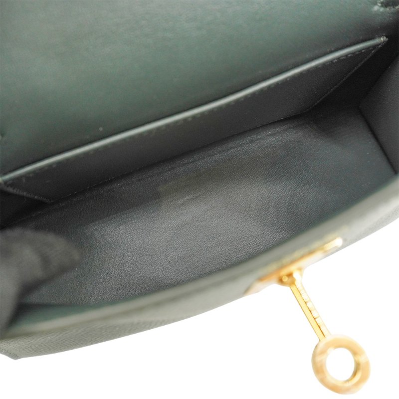 Hermes 展示品 Mini Kelly 2代 Epsom牛皮手提斜背包(Q0灰綠/K刻金釦)-5