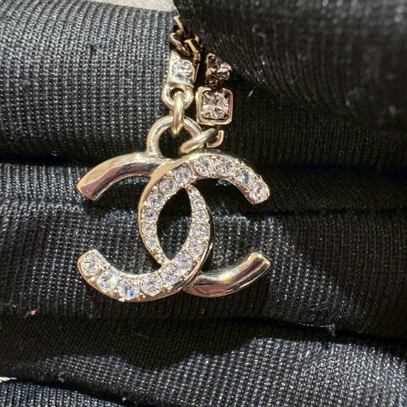 Chanel 24P雙層鏈條拼接水鑽菱格紋雙C金色鏈條-2