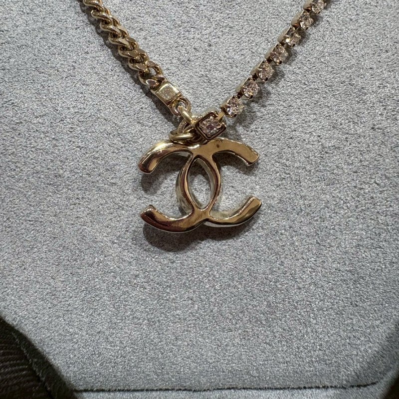 Chanel 24P雙層鏈條拼接水鑽菱格紋雙C金色鏈條-3