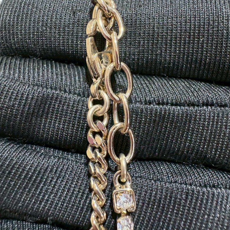 Chanel 24P雙層鏈條拼接水鑽菱格紋雙C金色鏈條-8