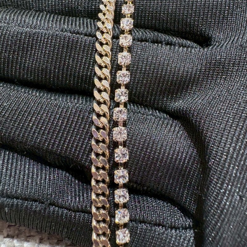 Chanel 24P雙層鏈條拼接水鑽菱格紋雙C金色鏈條-10