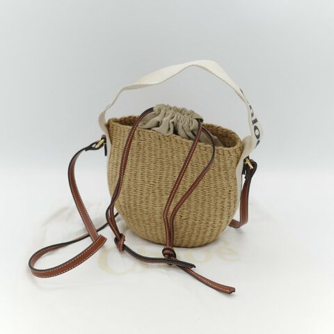 Chloé 蔻依 Woody 編織提籃 米白色 天然纖維 拼接小牛皮 水桶型菜籃子包