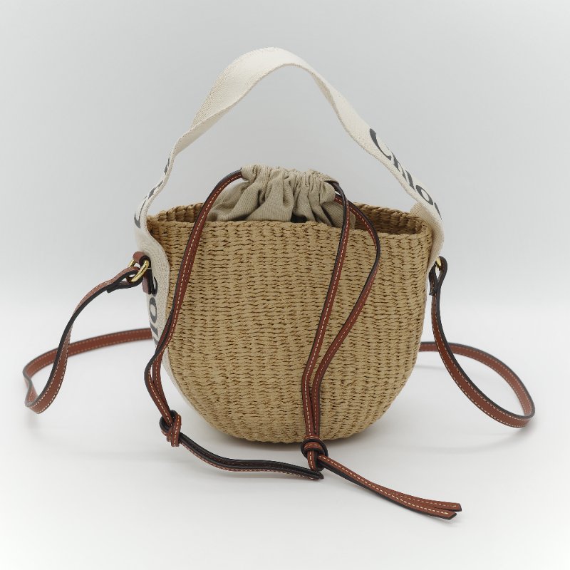 Chloé 蔻依 Woody 編織提籃 米白色 天然纖維 拼接小牛皮 水桶型菜籃子包-1