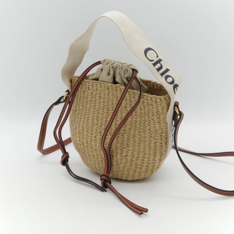 Chloé 蔻依 Woody 編織提籃 米白色 天然纖維 拼接小牛皮 水桶型菜籃子包-2