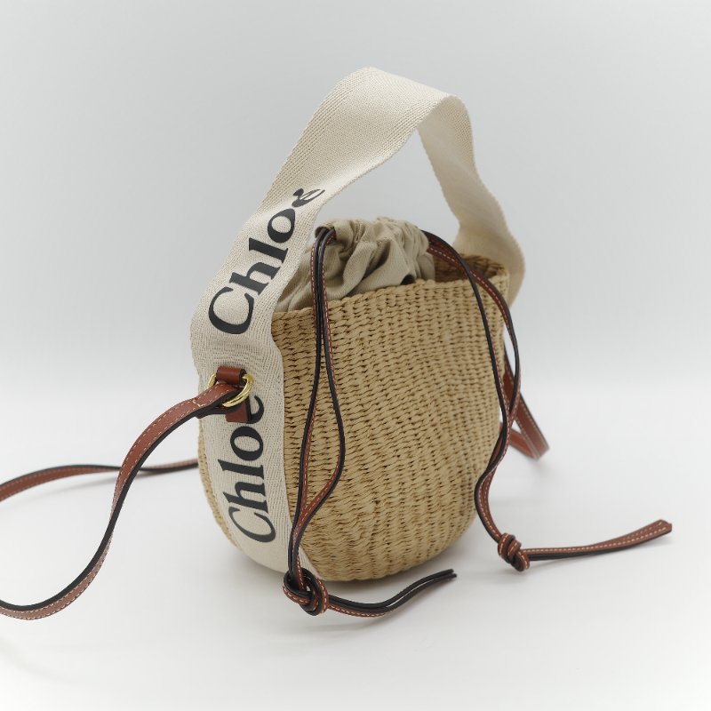 Chloé 蔻依 Woody 編織提籃 米白色 天然纖維 拼接小牛皮 水桶型菜籃子包-3