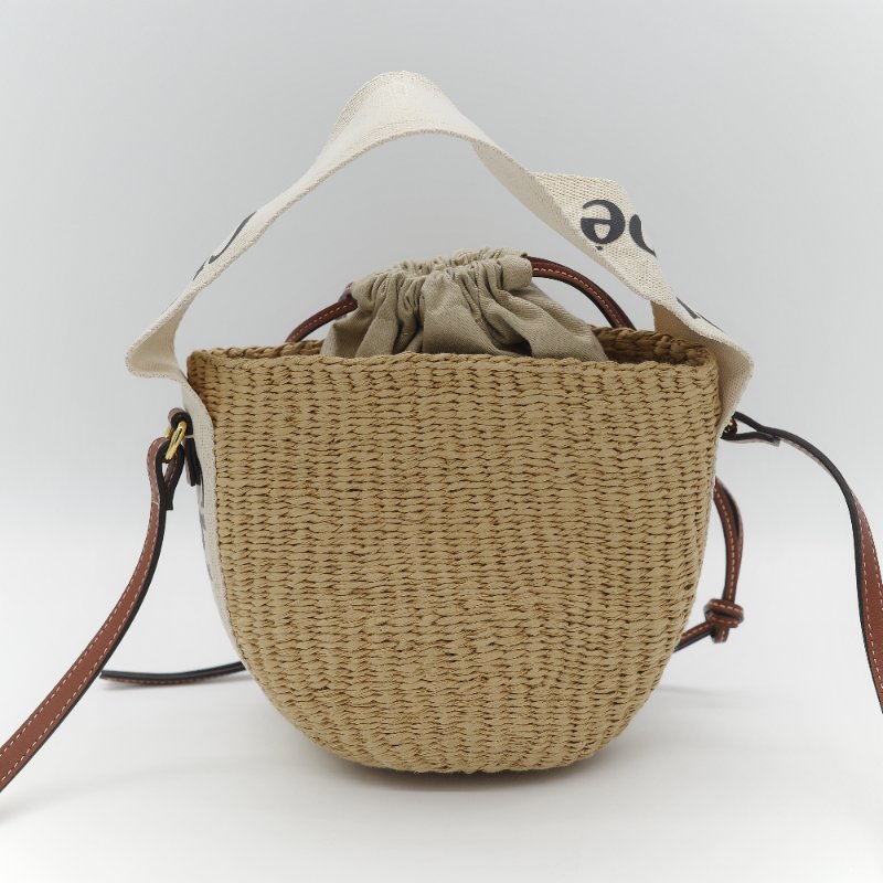 Chloé 蔻依 Woody 編織提籃 米白色 天然纖維 拼接小牛皮 水桶型菜籃子包-4