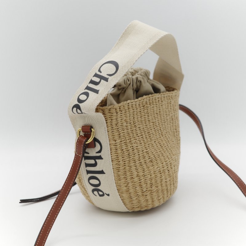 Chloé 蔻依 Woody 編織提籃 米白色 天然纖維 拼接小牛皮 水桶型菜籃子包-5