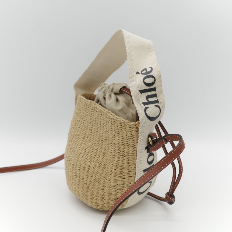 Chloé 蔻依 Woody 編織提籃 米白色 天然纖維 拼接小牛皮 水桶型菜籃子包-6