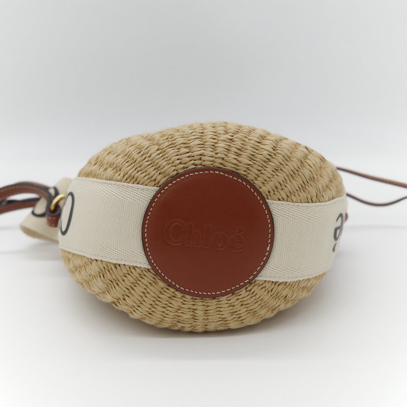 Chloé 蔻依 Woody 編織提籃 米白色 天然纖維 拼接小牛皮 水桶型菜籃子包-7