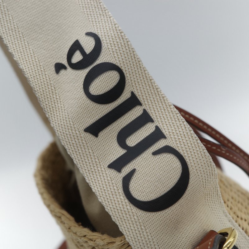 Chloé 蔻依 Woody 編織提籃 米白色 天然纖維 拼接小牛皮 水桶型菜籃子包-10