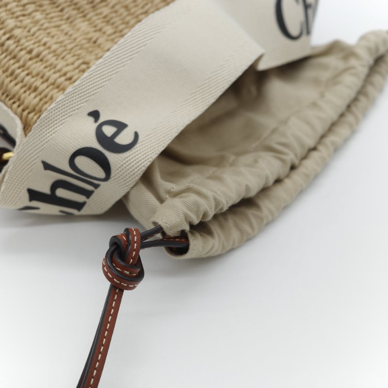 Chloé 蔻依 Woody 編織提籃 米白色 天然纖維 拼接小牛皮 水桶型菜籃子包-12