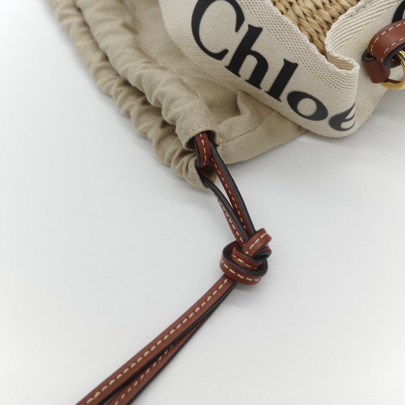 Chloé 蔻依 Woody 編織提籃 米白色 天然纖維 拼接小牛皮 水桶型菜籃子包-13