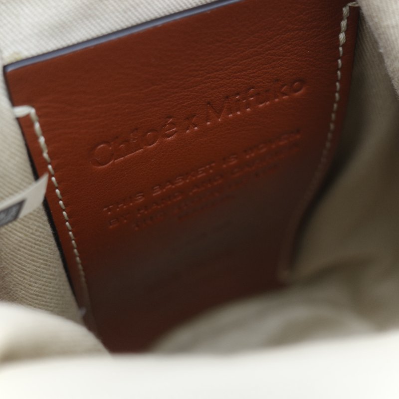 Chloé 蔻依 Woody 編織提籃 米白色 天然纖維 拼接小牛皮 水桶型菜籃子包-16