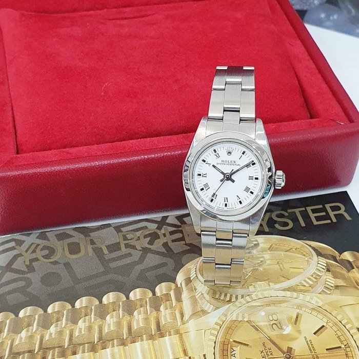 【大眾名錶】ROLEX 勞力士 Oyster Perpetual 76080 白色羅馬面 平光圈 大眾名錶G208-3