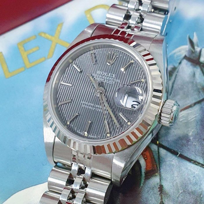 【大眾名錶】ROLEX 勞力士 69174 Datejust 蠔式日誌型 灰色直條紋面盤 錶徑26mm 大眾名錶G086-4