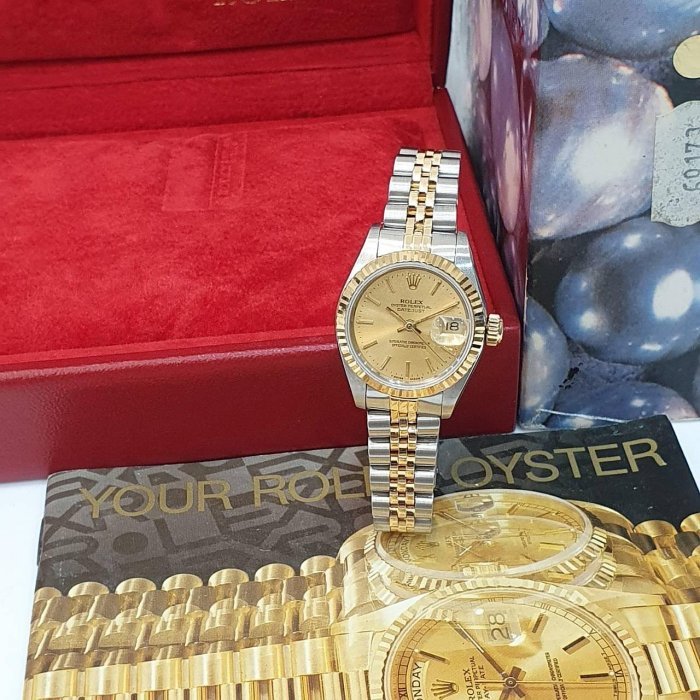 【大眾名錶】ROLEX勞力士 69173 Datejust 蠔式女錶 金面T柱 錶徑26mm 自動上鍊 大眾名錶G174-2